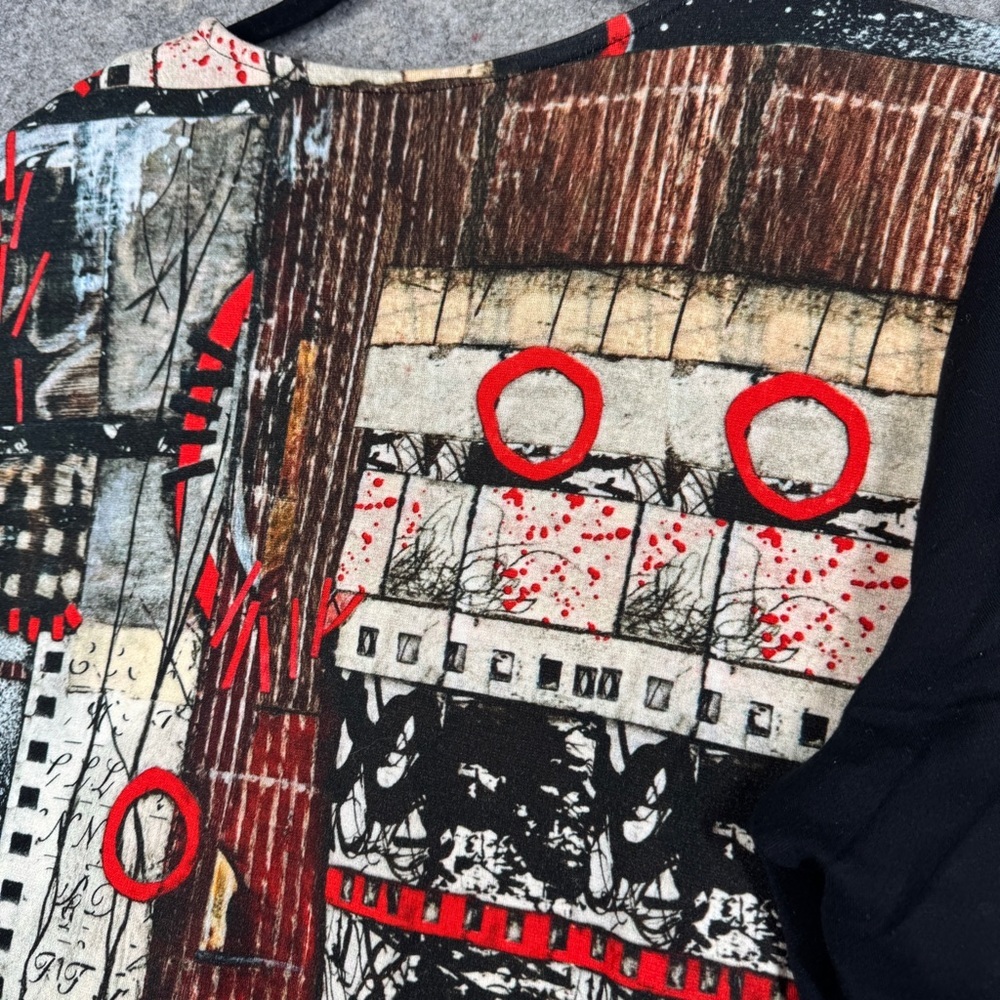 Dolcezza Simply Art Top Size L Abstract Print V Neck Tunic Shirt - Picture 13 of 16